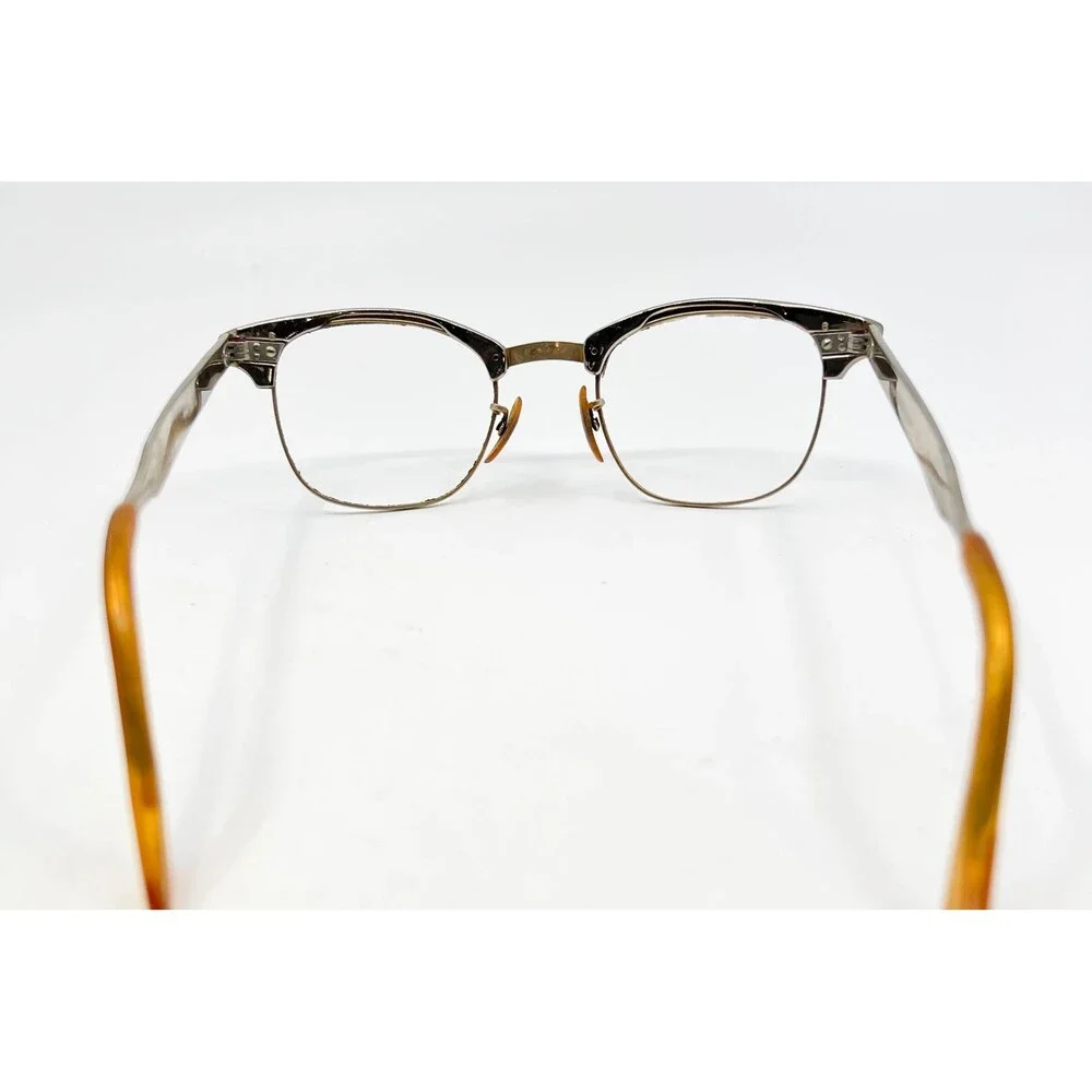 American Optical Eyeglasses Mens Silver Gold 1/10 12KGF Cat Eye Browline 5 3/4